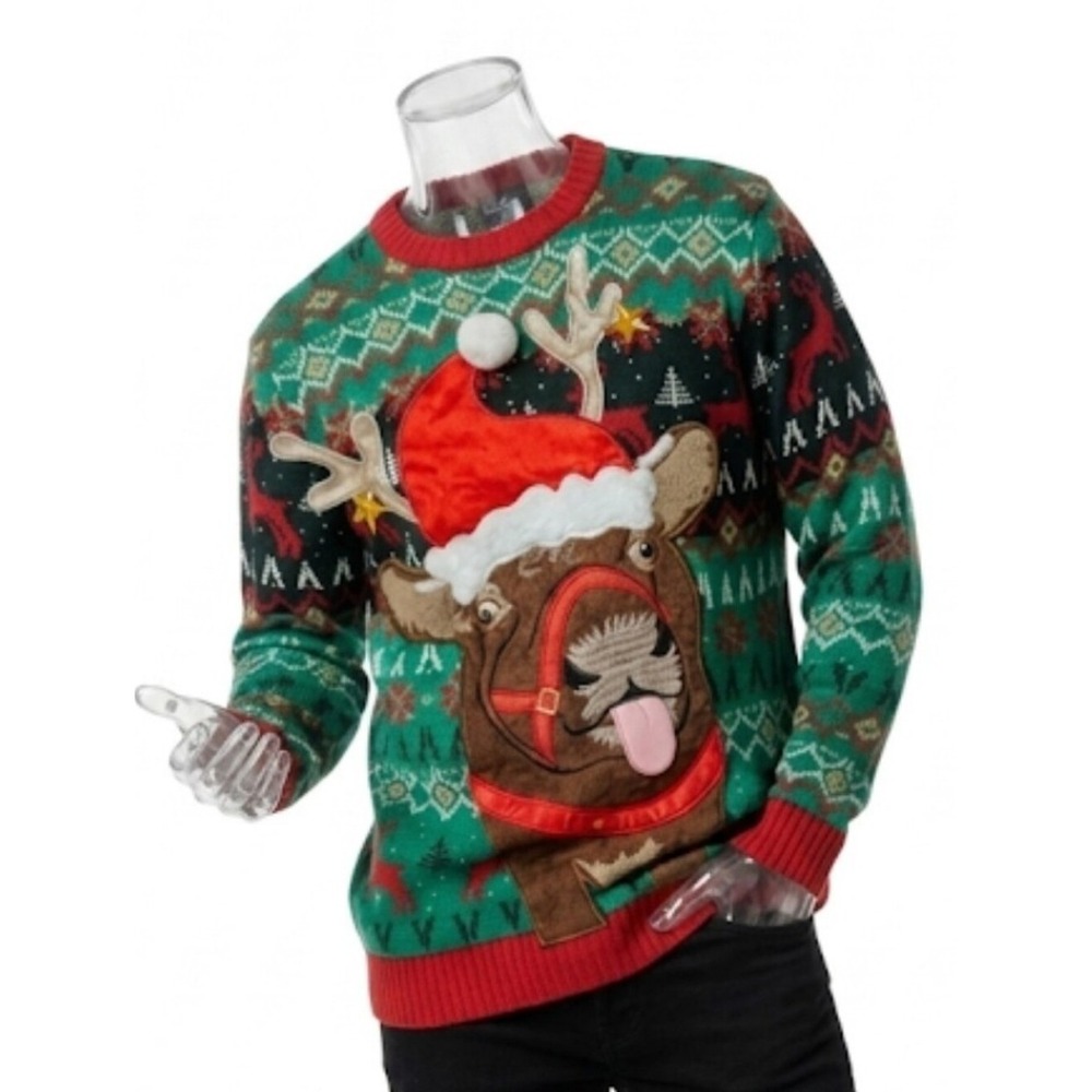 Christmas Reindeer Ugly Sweater Novelty Graphic Print Holiday SKUM032